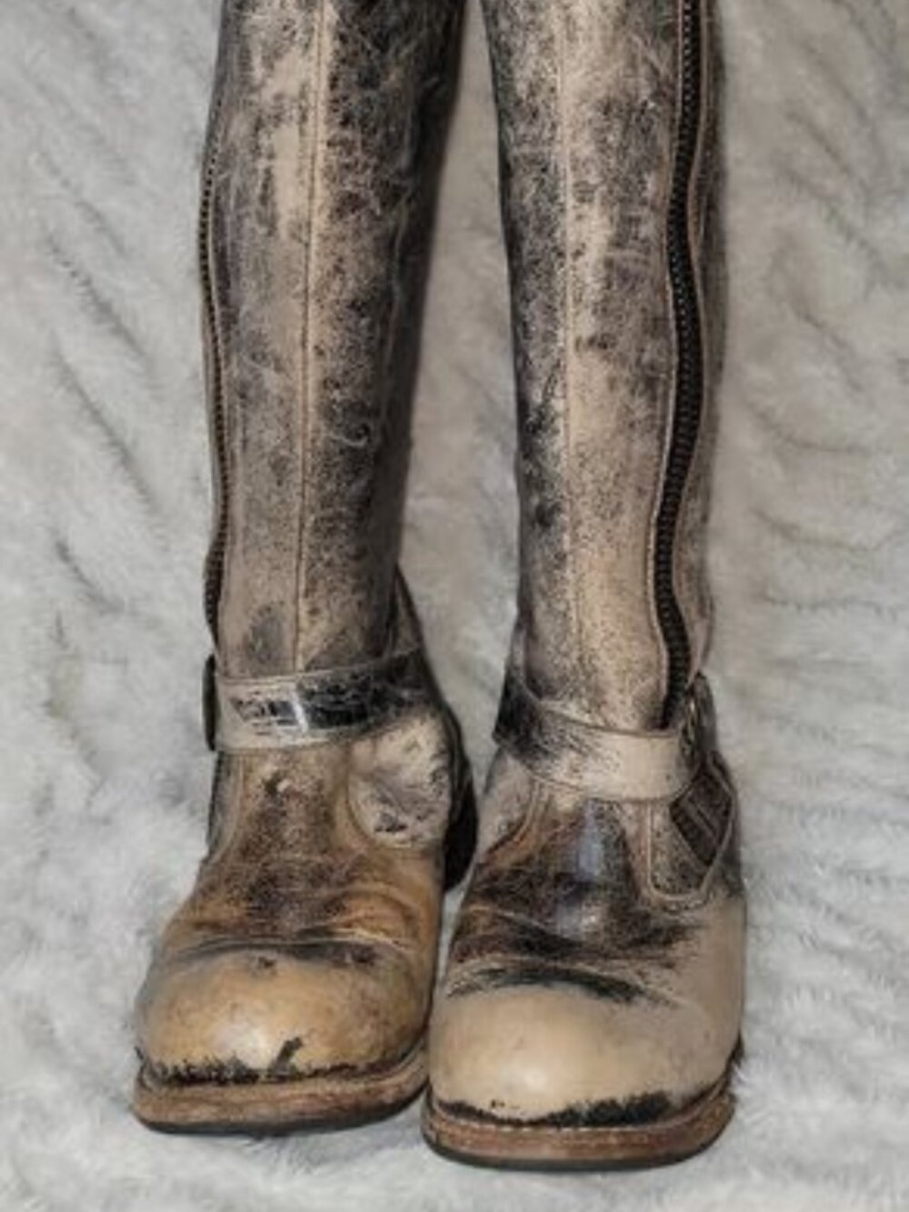 BED|STU~Brownish/Black Distressed Leather Knee Hi Boots~Size 8